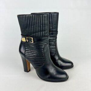 Vince Camuto Womens Curtis Boots Black Quilted Leather Gold Buckle size 8.5